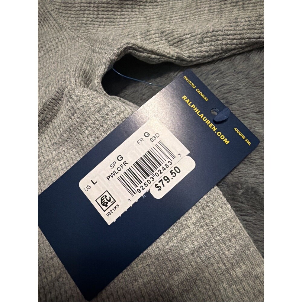 LARGE Mens Polo Ralph Lauren Thermal Waffle Knit Long Sleeve Gray - Picture 4 of 9
